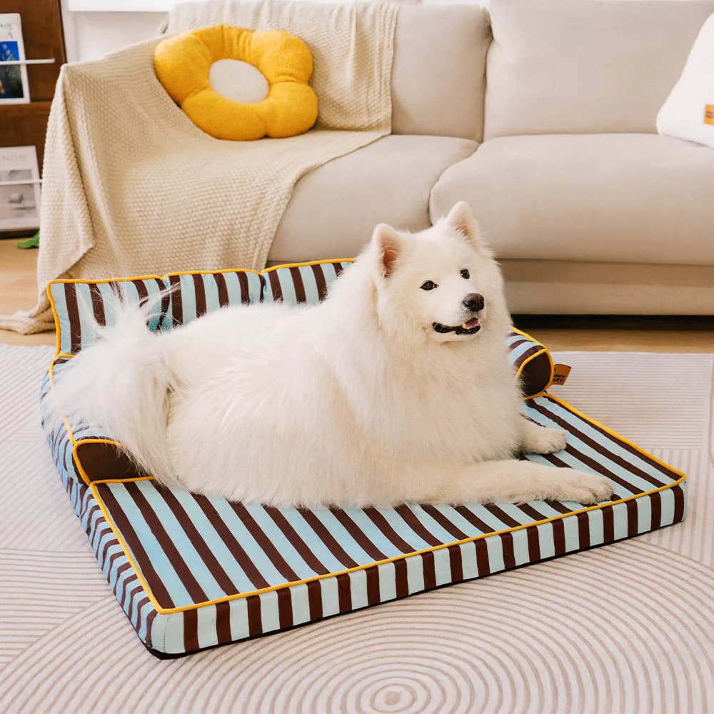 Canapé-lit pliable déperlant pour chien à rayures tendance - Sunny Siesta - Image 2