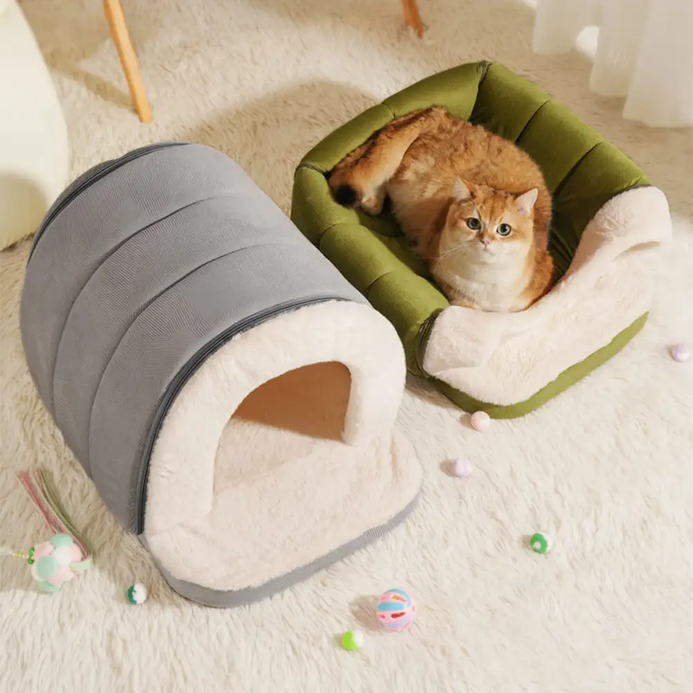Caverne pour chat et chien chaude et douillette style grotte pour un sommeil profond - Image 5
