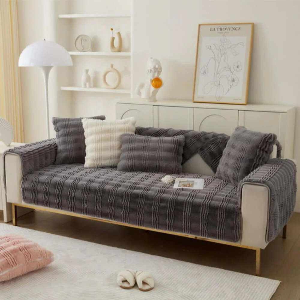 Housse de canapé antidérapante en fausse fourrure de lapin moderne et confortable - Image 13