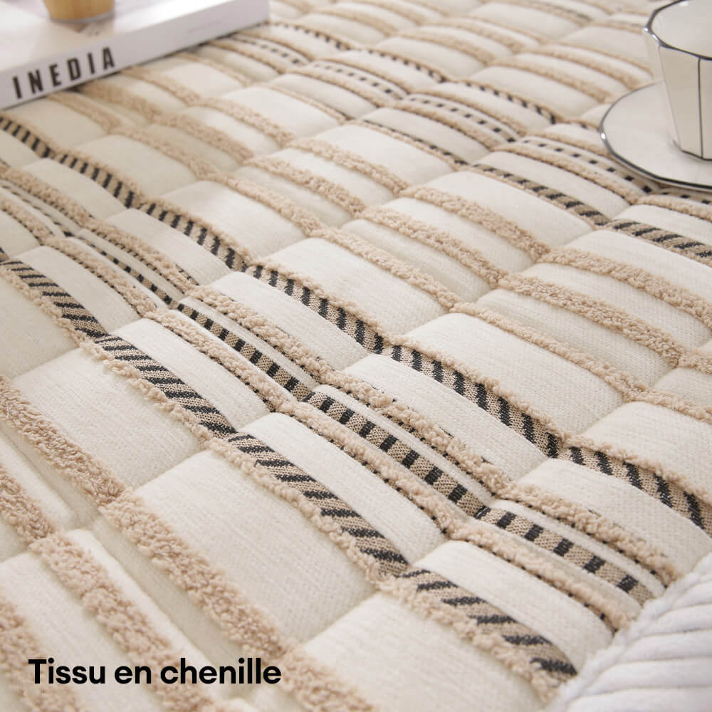 Housse de canapé antidérapante en peluche rayée en chenille avec matelas confortable pour animaux - Image 7