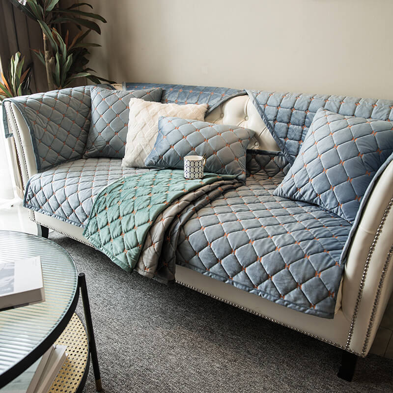 Housse de canapé antidérapante en velours matelassé de luxe - Image 3
