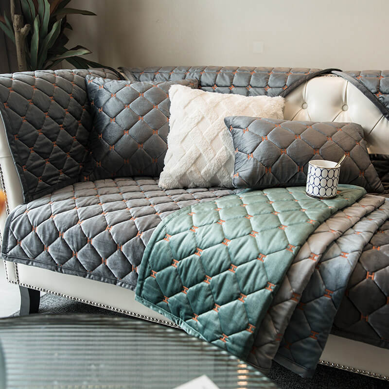 Housse de canapé antidérapante en velours matelassé de luxe - Image 9