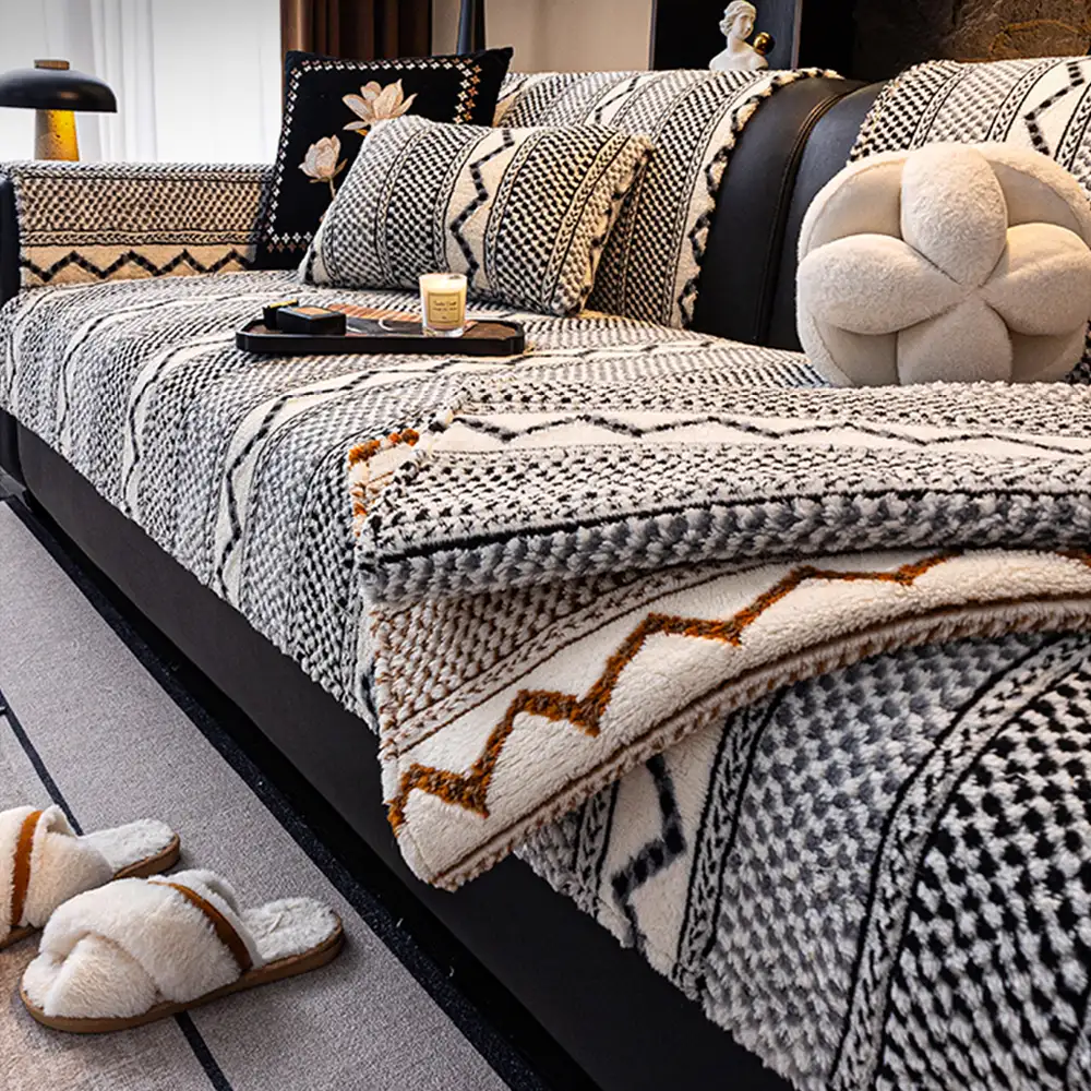Housse de canapé classique en plaid peluche résistant aux rayures confortable antidérapante - Image 3