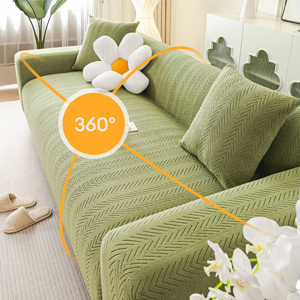Housse de fauteuil, canapé extensible magique esthétique crème en chevrons élégante - Image 14