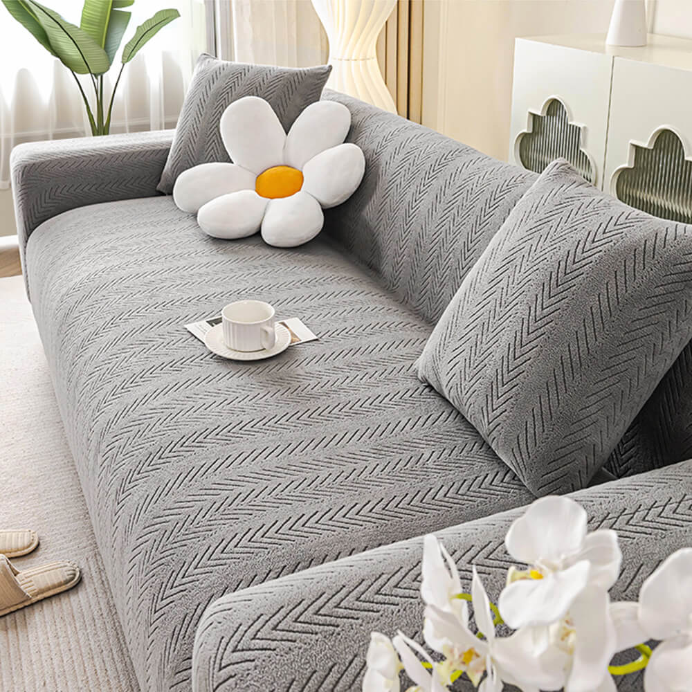 Housse de fauteuil, canapé extensible magique esthétique crème en chevrons élégante - Image 3