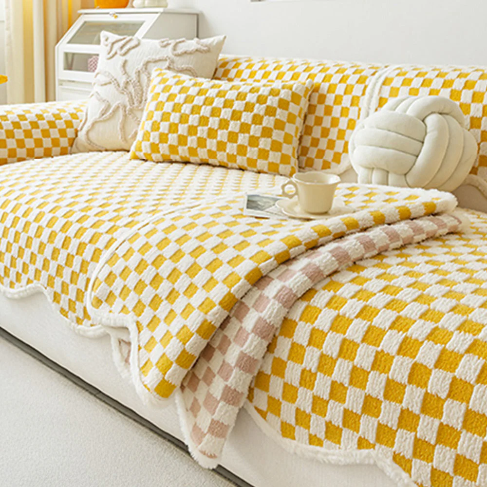 Housse de canapé en peluche à damier classique, confortable, résistante aux rayures et antidérapante. - Image 14