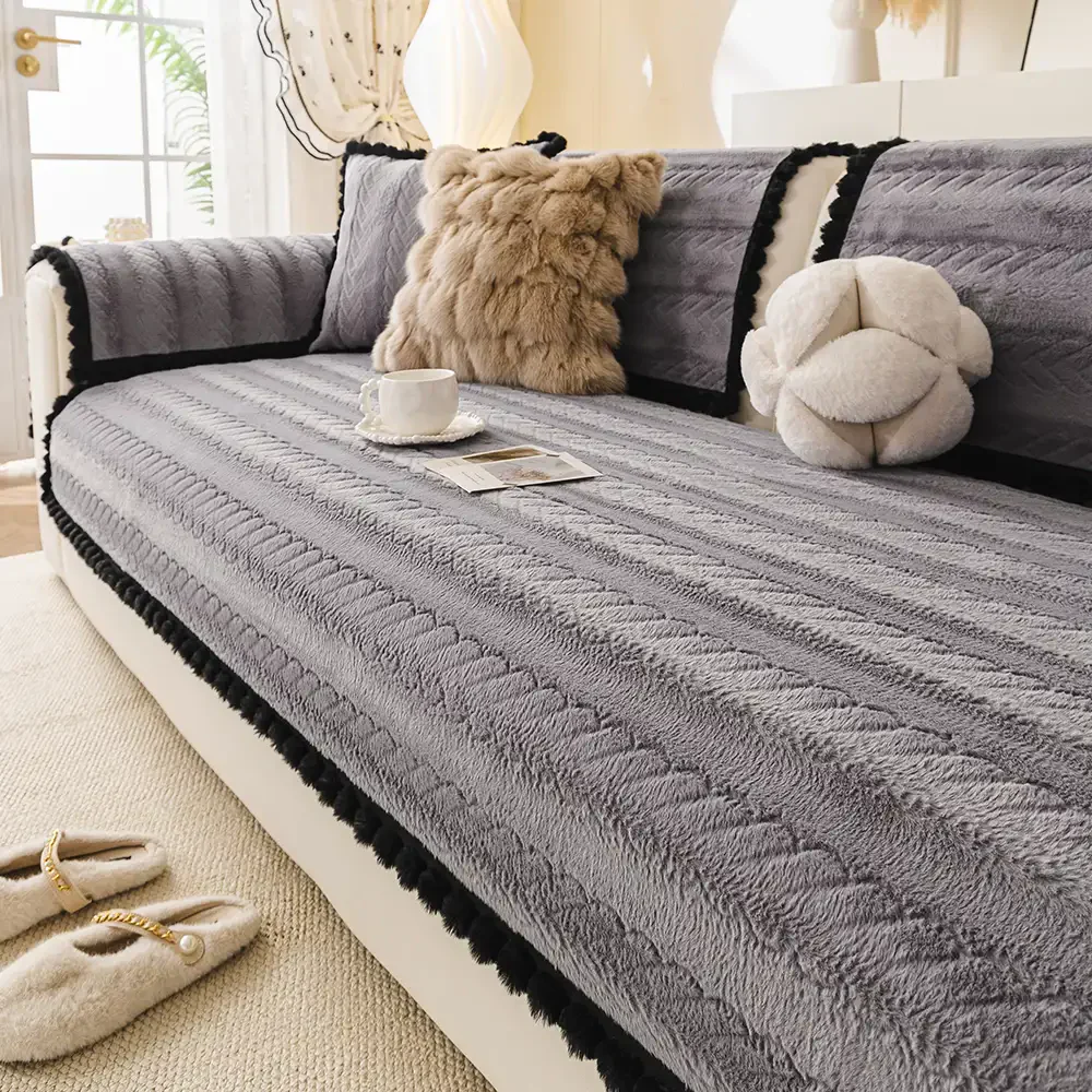 Housse de canapé en peluche chic et paresseuse pour l'hiver, protecteur de canapé, douce pour la peau.