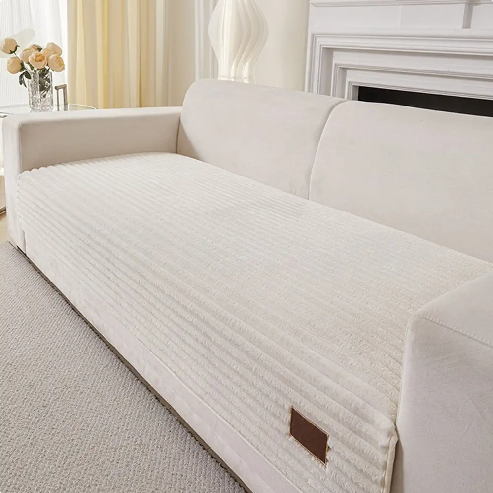 Housse de canapé en peluche rayée anti-dérapante - Unie - Image 18