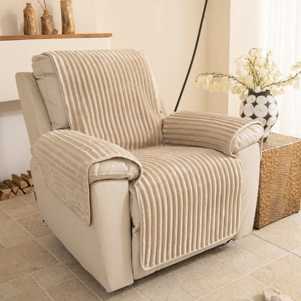 Housse fauteuil de canapé en une seule pièce non glissante, douce et adaptée aux animaux - Rayures - Image 10