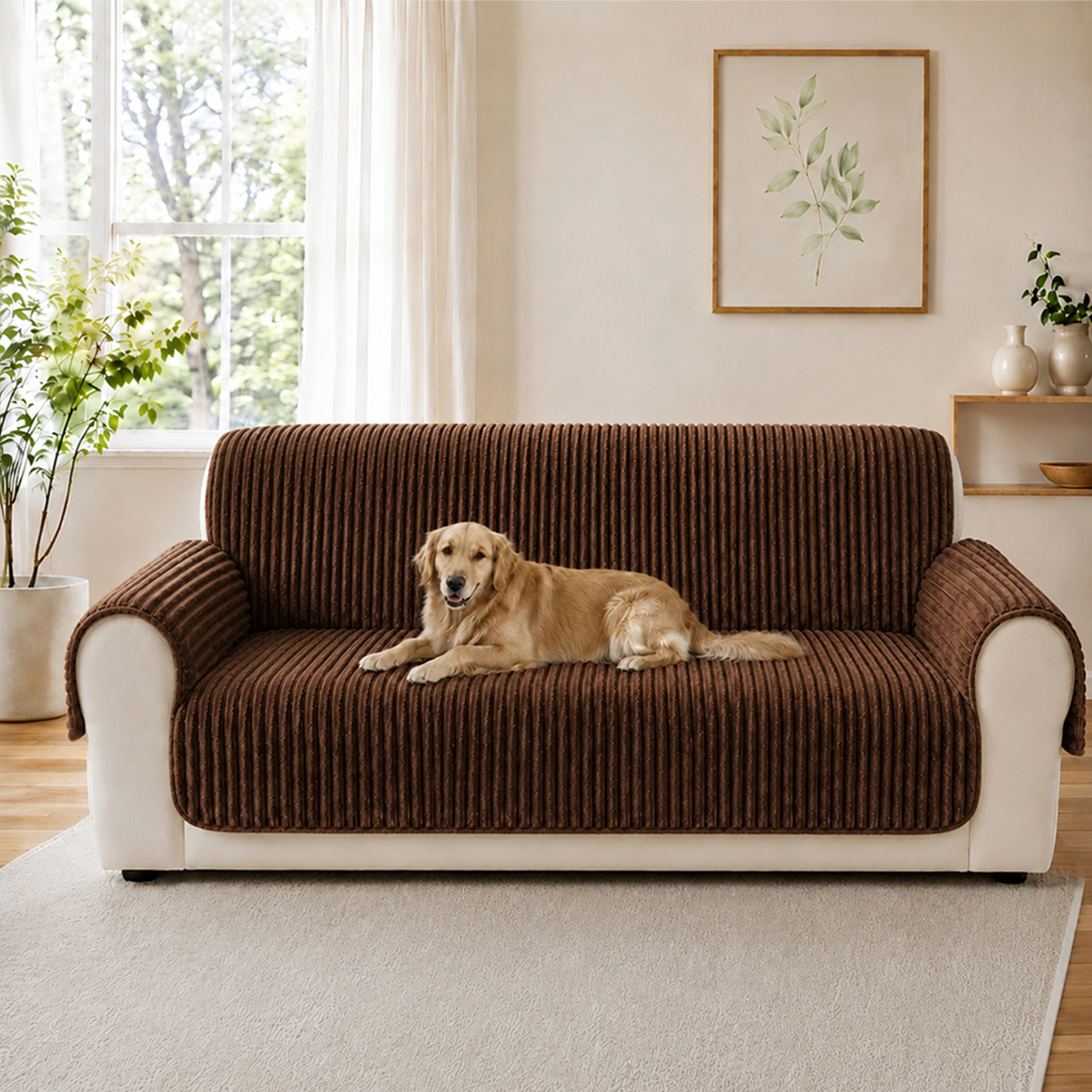 Housse fauteuil de canapé en une seule pièce non glissante, douce et adaptée aux animaux - Rayures - Image 11