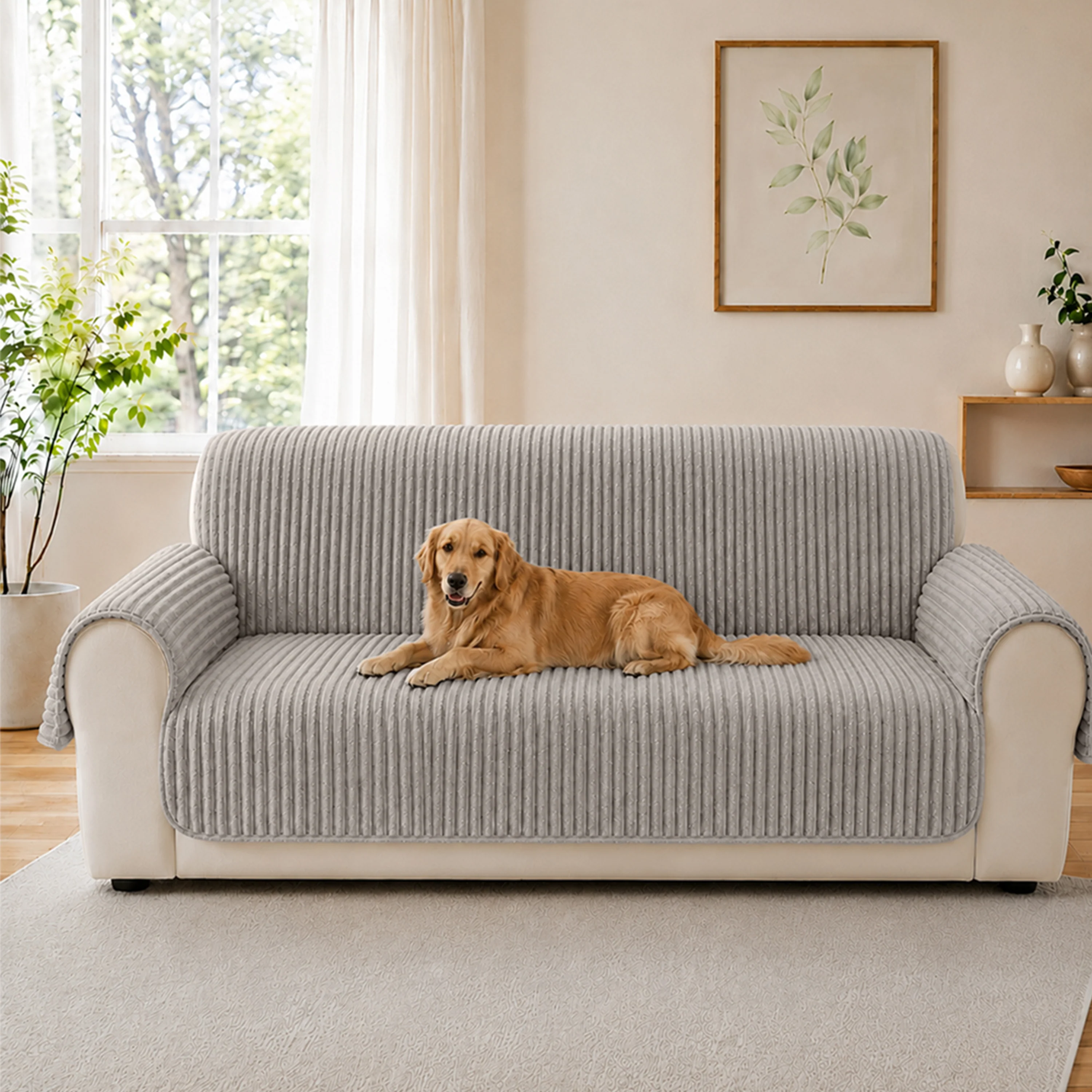 Housse fauteuil de canapé en une seule pièce non glissante, douce et adaptée aux animaux - Rayures - Image 12