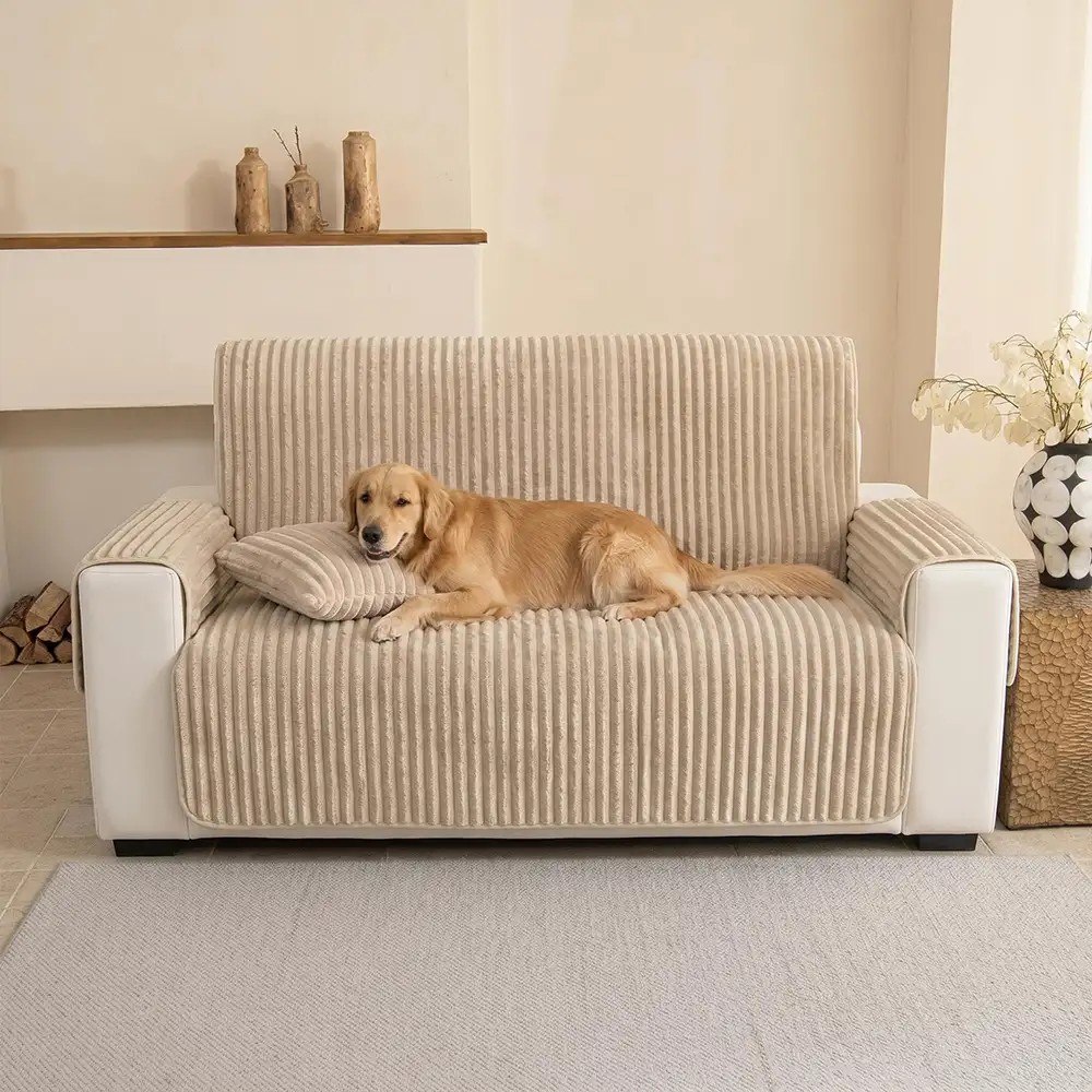 Housse fauteuil de canapé en une seule pièce non glissante, douce et adaptée aux animaux - Rayures - Image 13