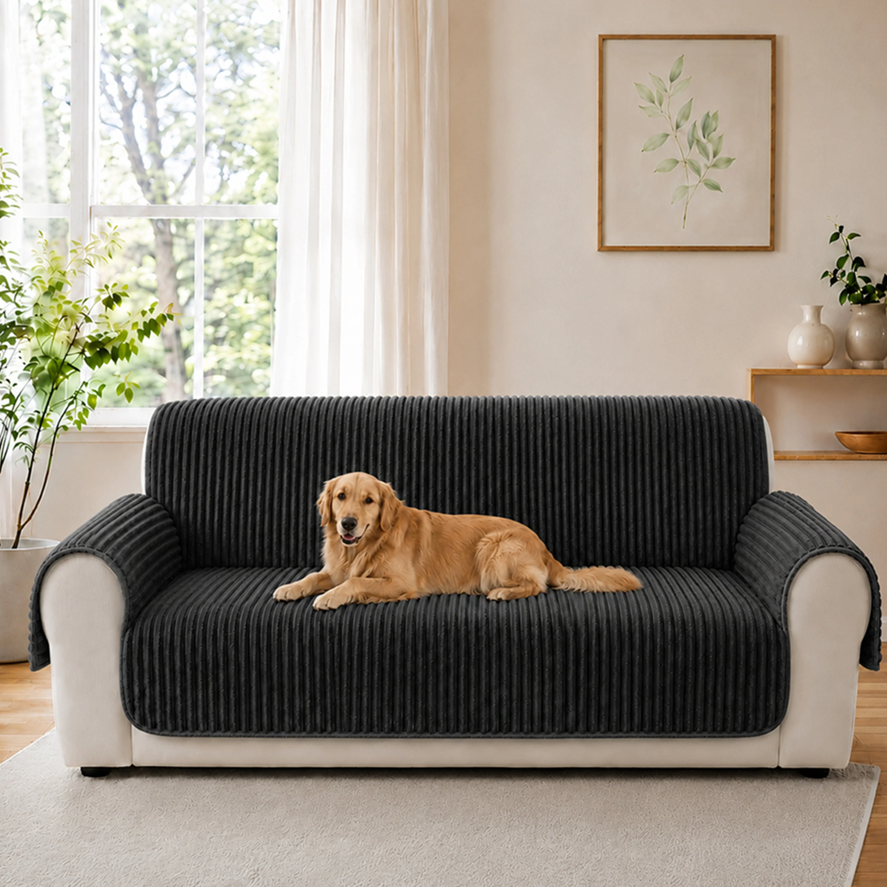 Housse fauteuil de canapé en une seule pièce non glissante, douce et adaptée aux animaux - Rayures - Image 22