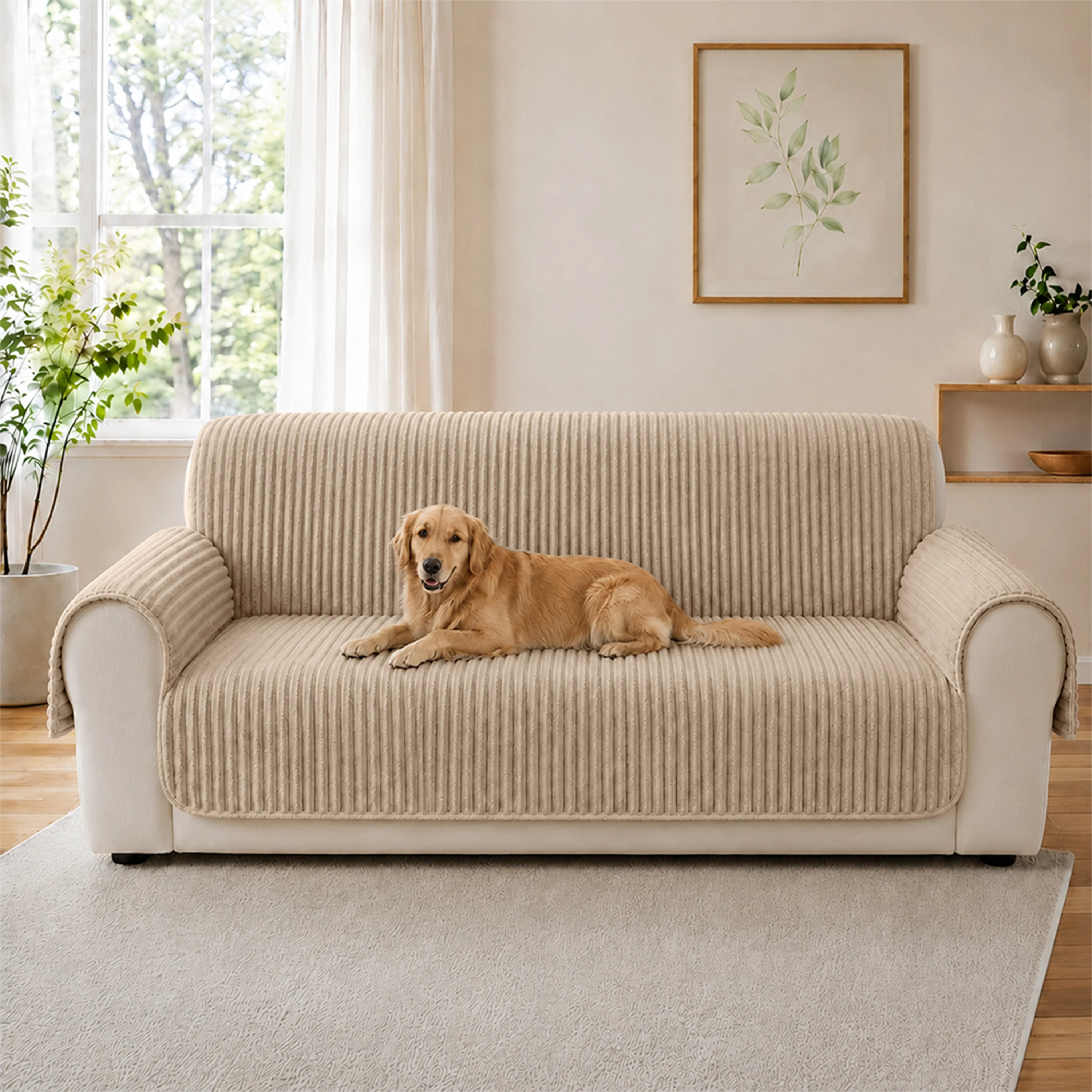 Housse fauteuil de canapé en une seule pièce non glissante, douce et adaptée aux animaux - Rayures - Image 8