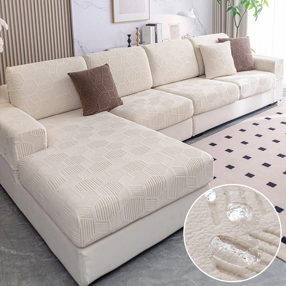 Housse de canapé d'angle extensible intégrale motif nid d’abeille déperlante