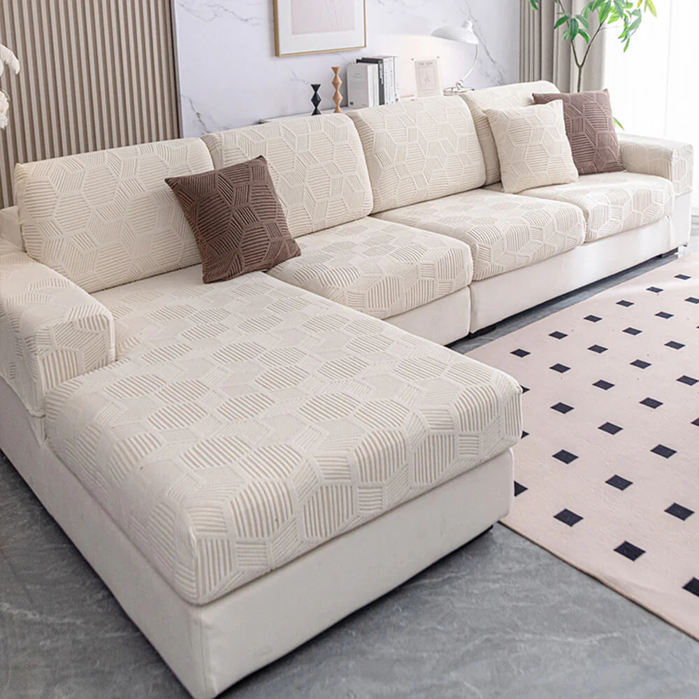Housse de canapé d'angle extensible intégrale motif nid d’abeille déperlante - Image 11