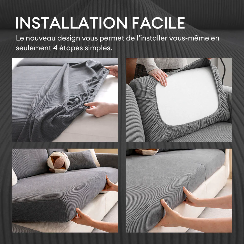 Housse de canapé d'angle extensible velours côtelé anti-rayures housse de canapé 3 places - Image 6