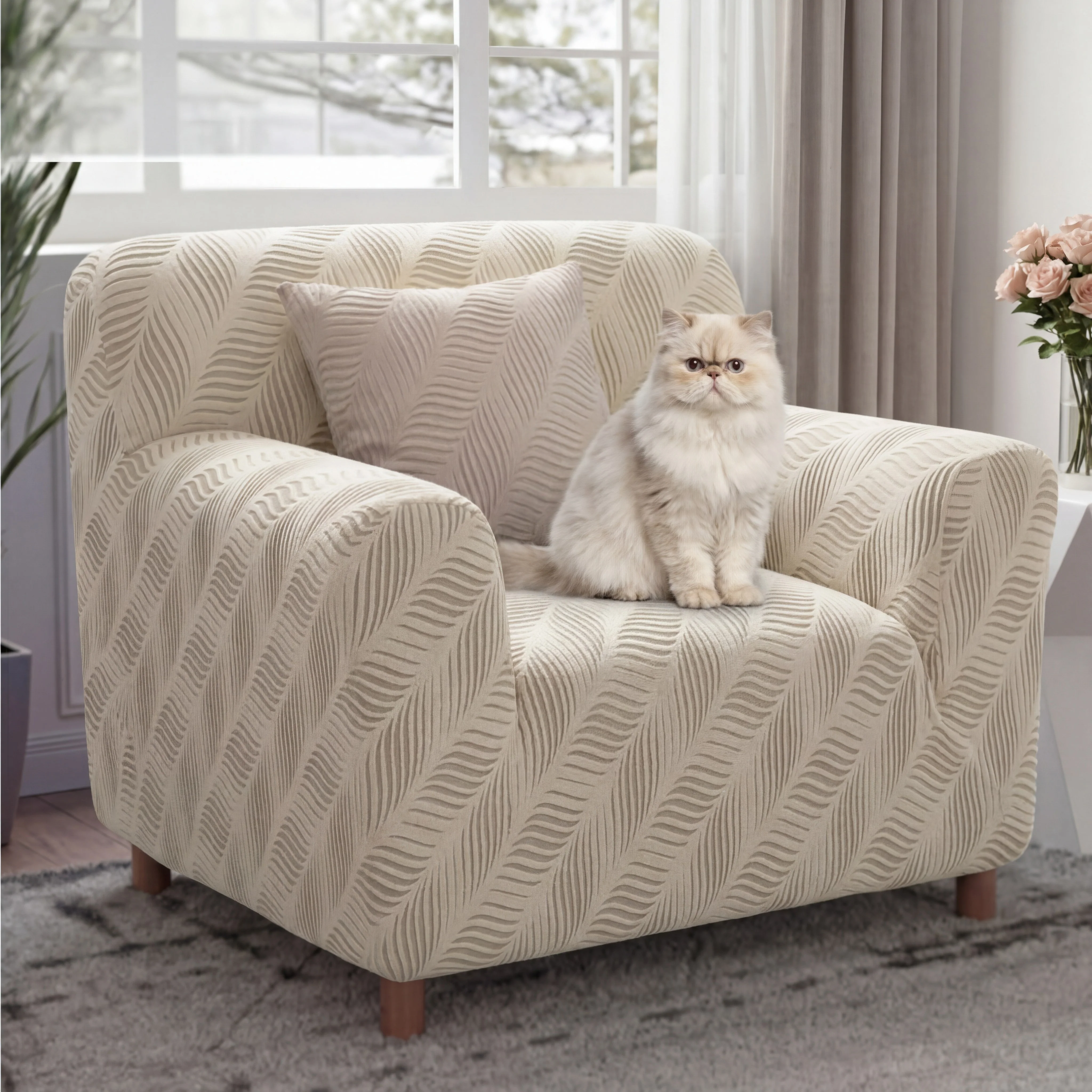 Housse de fauteuil, canapé extensible en jacquard polaire épais anti-rayures - Image 5