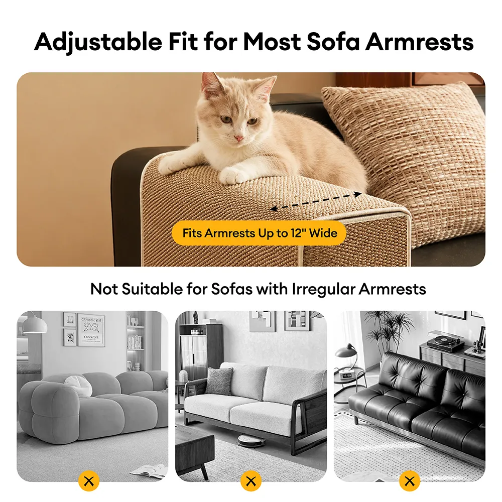 Housse de protection pour accoudoirs de canapé en faux sisal résistant aux rayures, ajustable, pour chats - Image 3