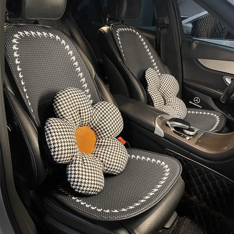 Housse de siège de voiture en maille respirante à damier de luxe ensemble complet - Image 3