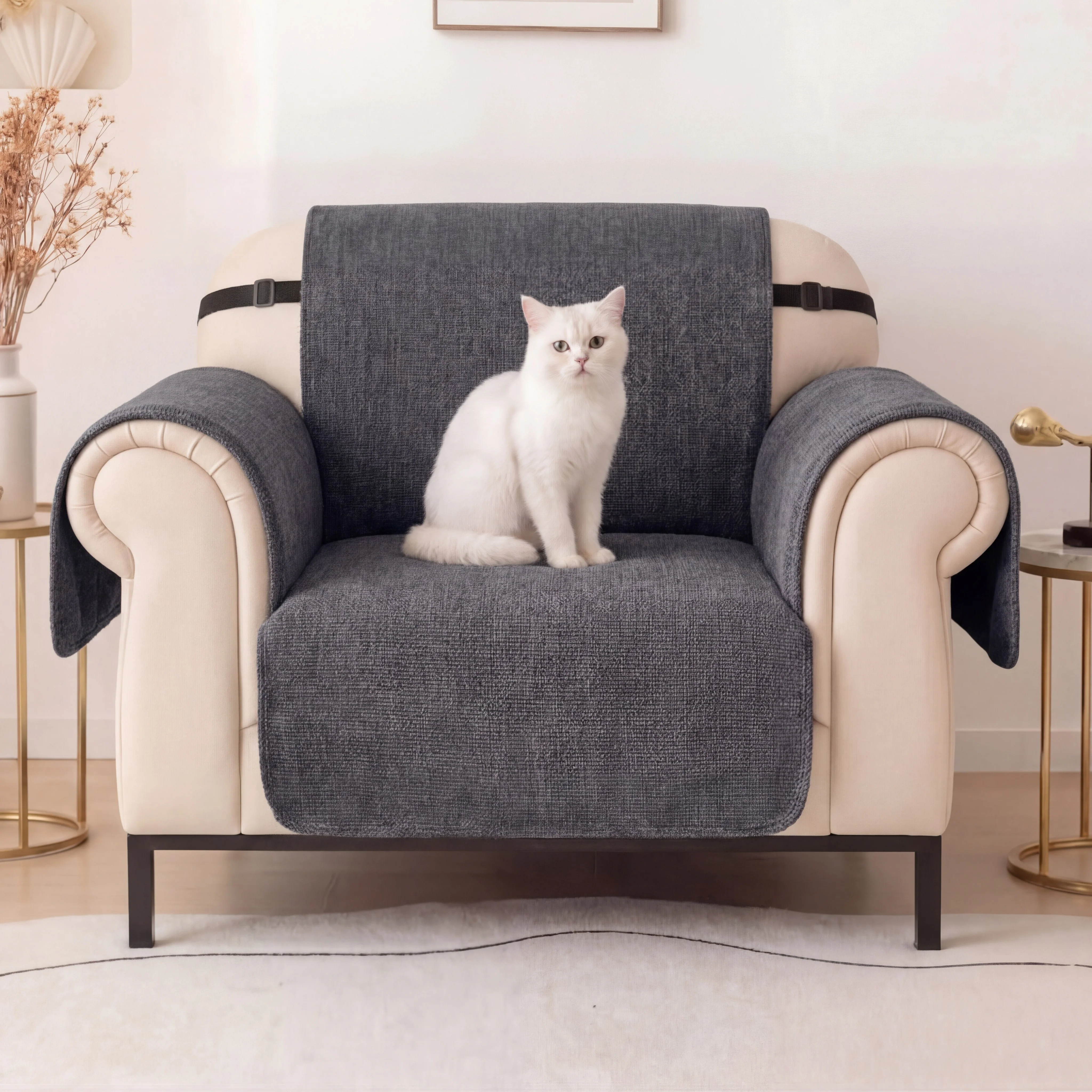 Housse fauteuil de canapé 3 places en chenille résistant aux rayures, durable, déperlant et antidérapant. - Image 2
