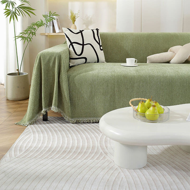 Housse de fauteuil plaid pour canapé en chenille à chevrons et glands - Image 17