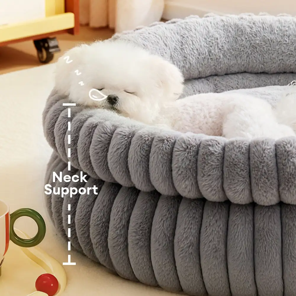 Lit douillet en peluche rond pour chien avec bords surélevés - Lit pour câlins - Image 4