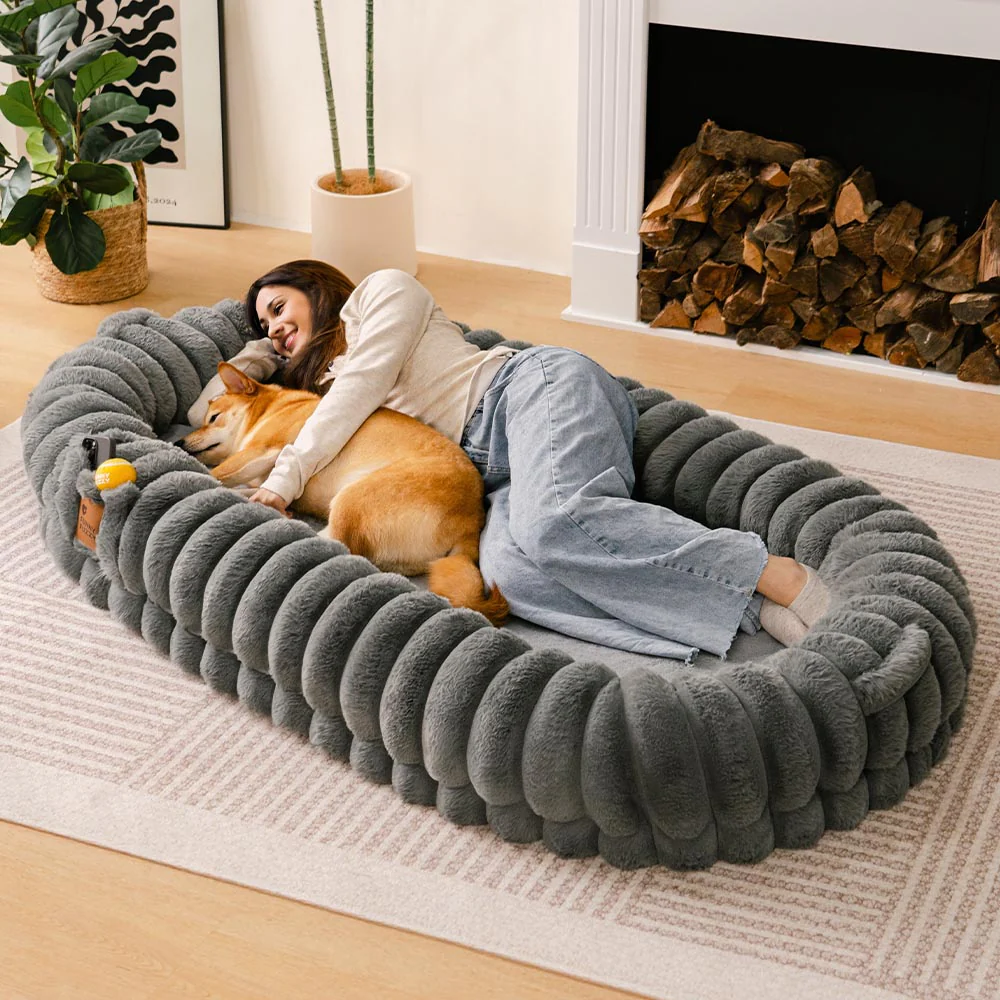 Lit orthopédique en peluche pour chien et homme - Image 12