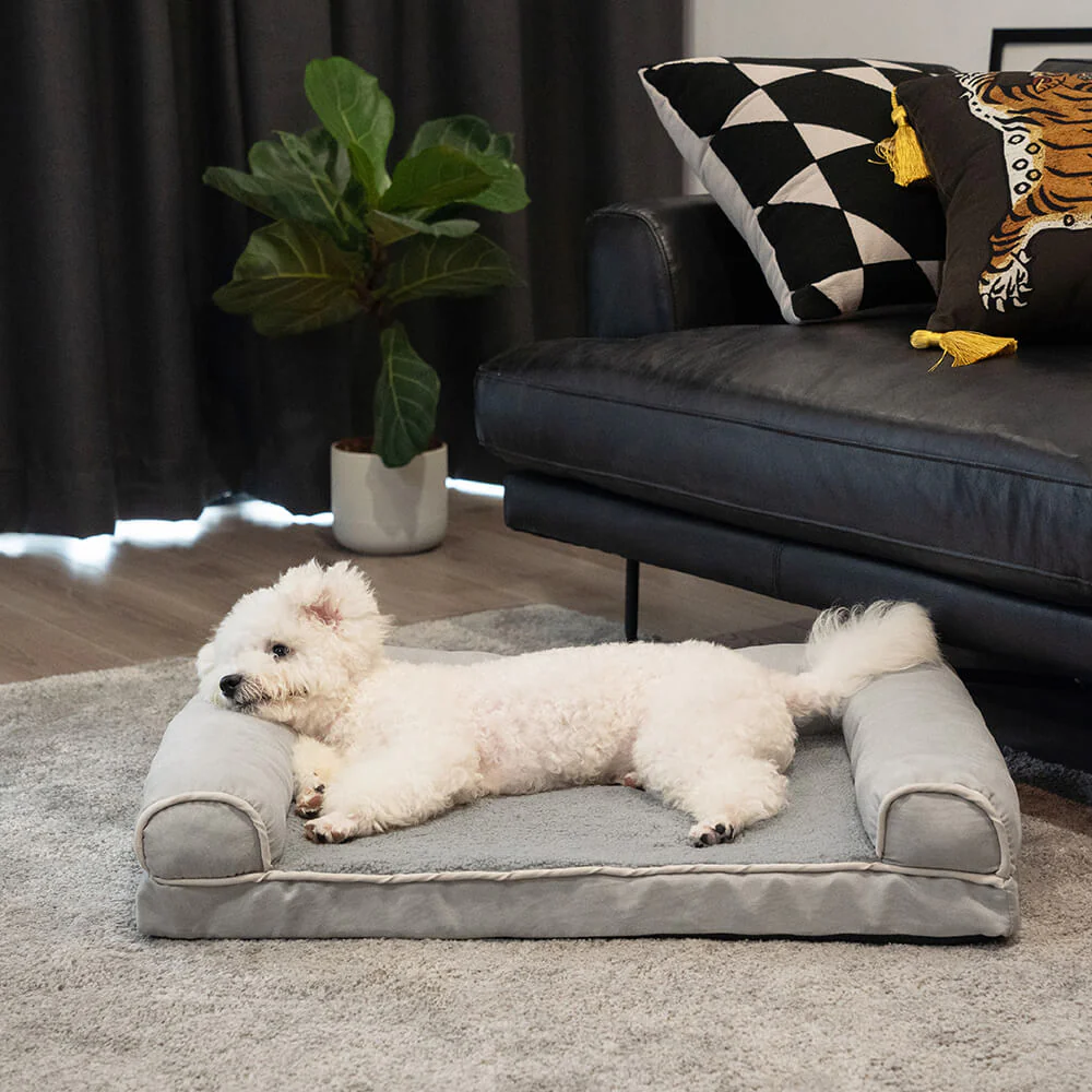 Lit orthopédique pour chien à soutien complet molletonné et en simili suède - Image 12