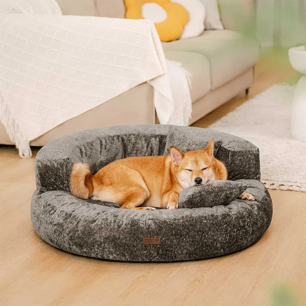 Lit orthopédique pour chien en velours diamant amovible en forme de donut avec coussin - DreamNest - Image 17