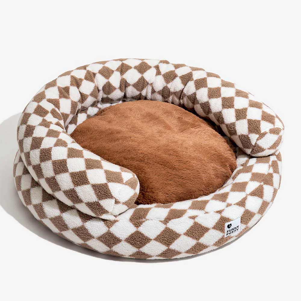Lit pour chat en forme de donut classique à motif argyle lavable - Havre douillet - Image 9