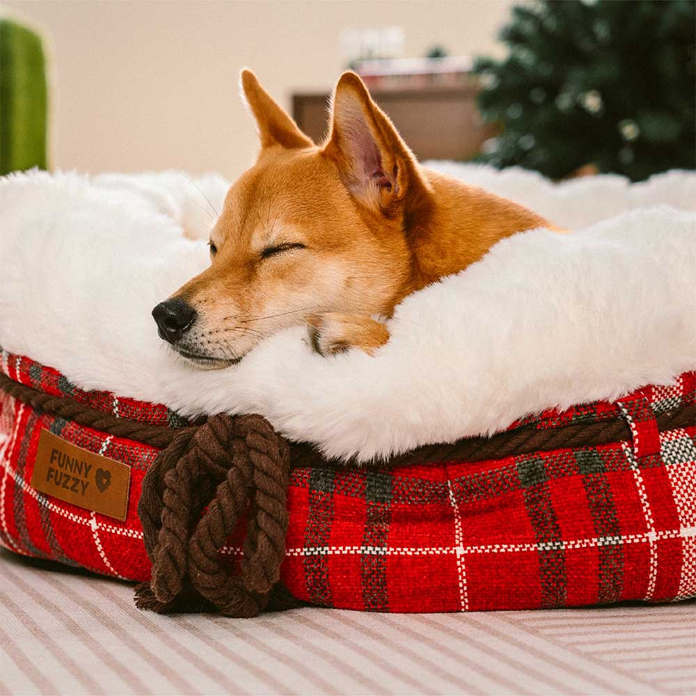 Lit pour chien en peluche Jacquard classique en forme de donut - Coin Douillet - Image 10