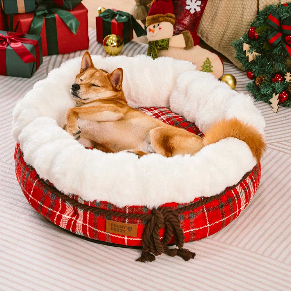 Lit pour chien en peluche Jacquard classique en forme de donut - Coin Douillet - Image 11