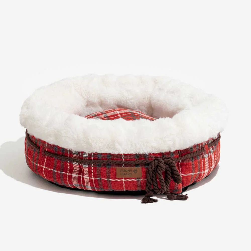 Lit pour chien en peluche Jacquard classique en forme de donut - Coin Douillet - Image 12
