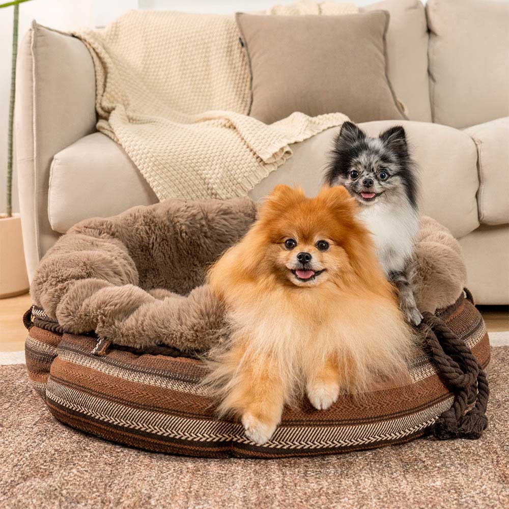 Lit pour chien en peluche Jacquard classique en forme de donut - Coin Douillet - Image 13