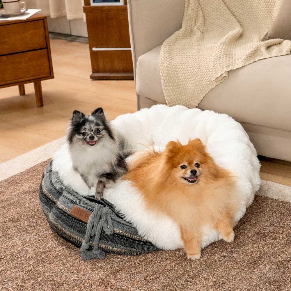 Lit pour chien en peluche Jacquard classique en forme de donut - Coin Douillet - Image 14