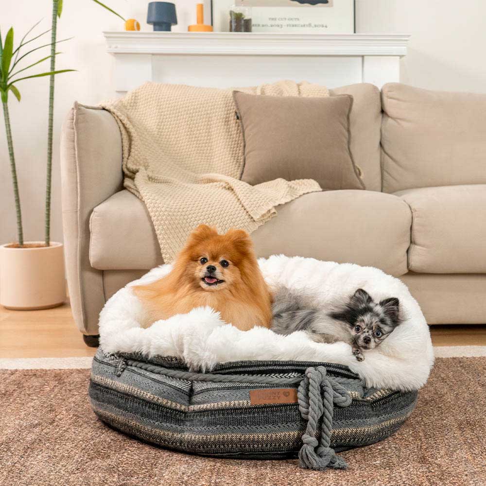 Lit pour chien en peluche Jacquard classique en forme de donut - Coin Douillet - Image 16