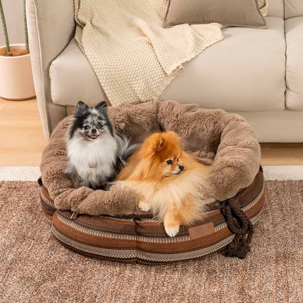 Lit pour chien en peluche Jacquard classique en forme de donut - Coin Douillet - Image 3