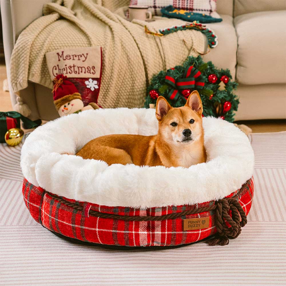 Lit pour chien en peluche Jacquard classique en forme de donut - Coin Douillet - Image 9