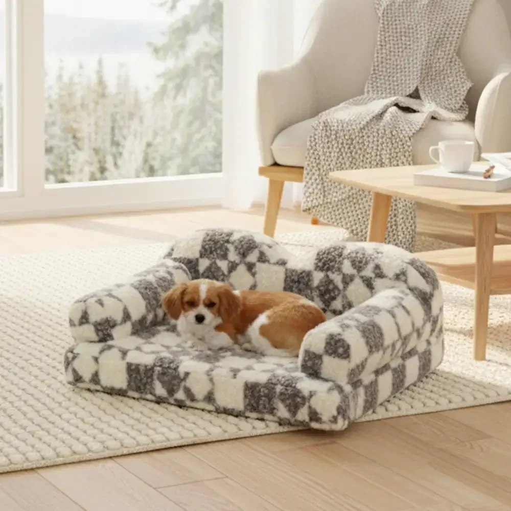 Lit pour chien en peluche thermique amovible et lavable à motif géométrique - Image 2