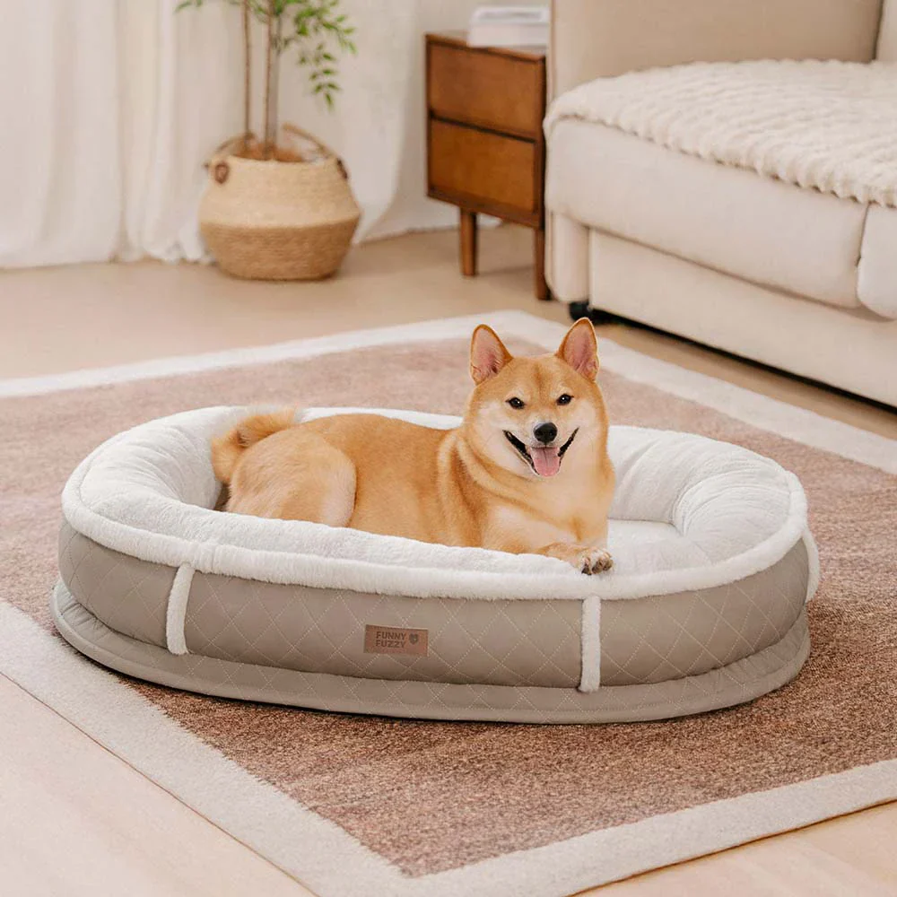 Lit pour chien orthopédique en forme de donut rembourré en similicuir deluxe amovible - WarmNest - Image 12