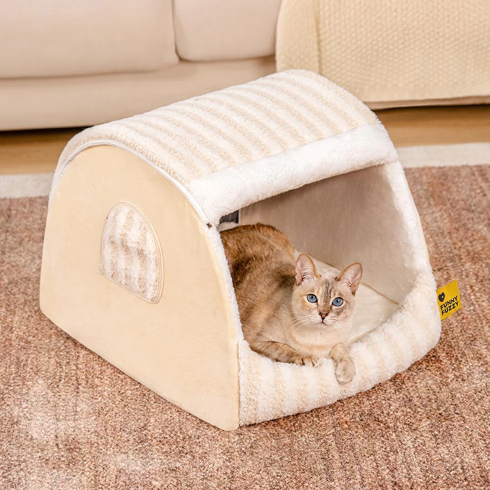 Maison de chat rayée et confortable - Retraite douillette - Image 3