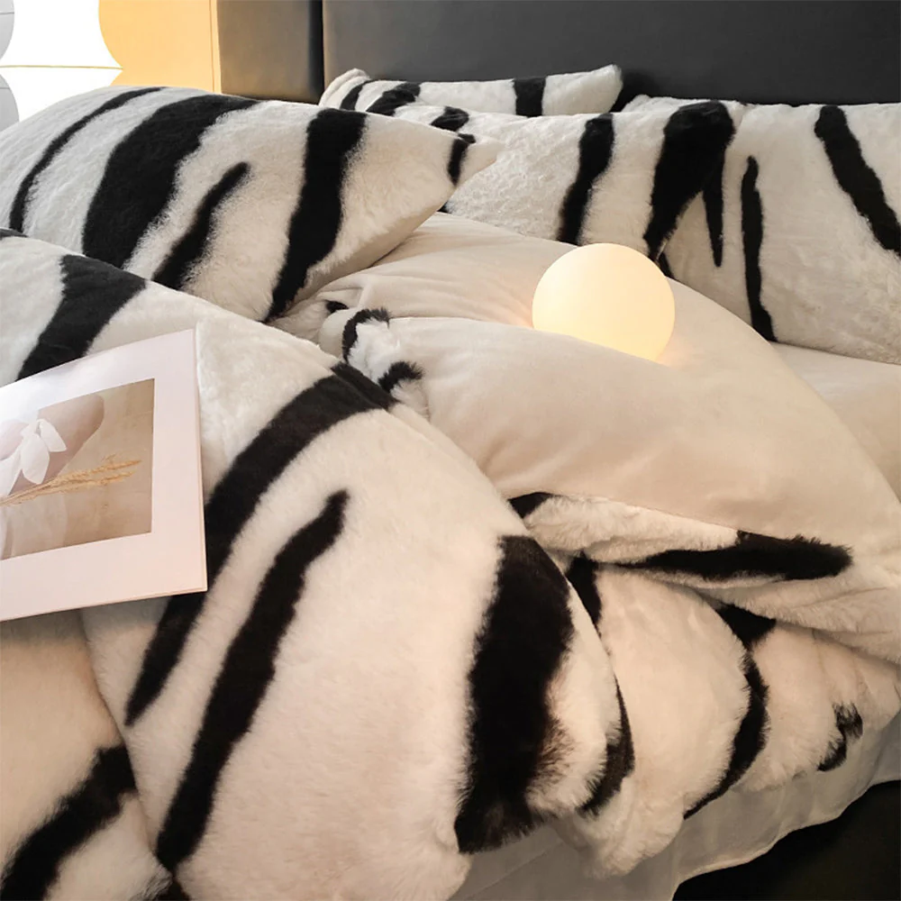 Parure de lit zébré épais en fausse fourrure housse de matelas - Image 14