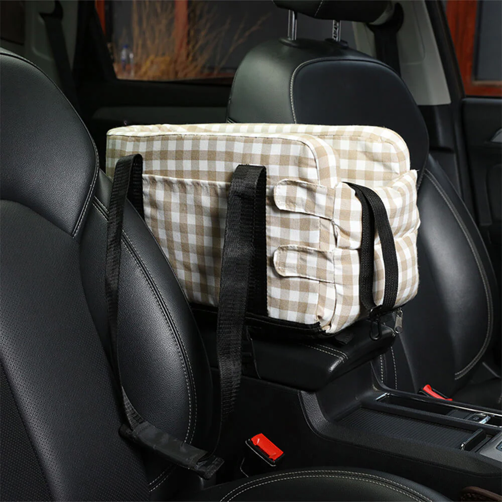 Siège de sécurité pour chien de voyage portable à carreaux avec console centrale élégante - Image 9