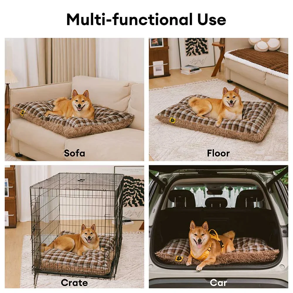 Tapis en peluche réversible à motif carreaux pour chien - Image 4